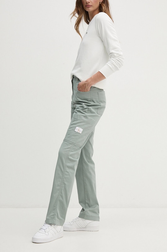 Kalhoty Calvin Klein Jeans high šedá J20J223117