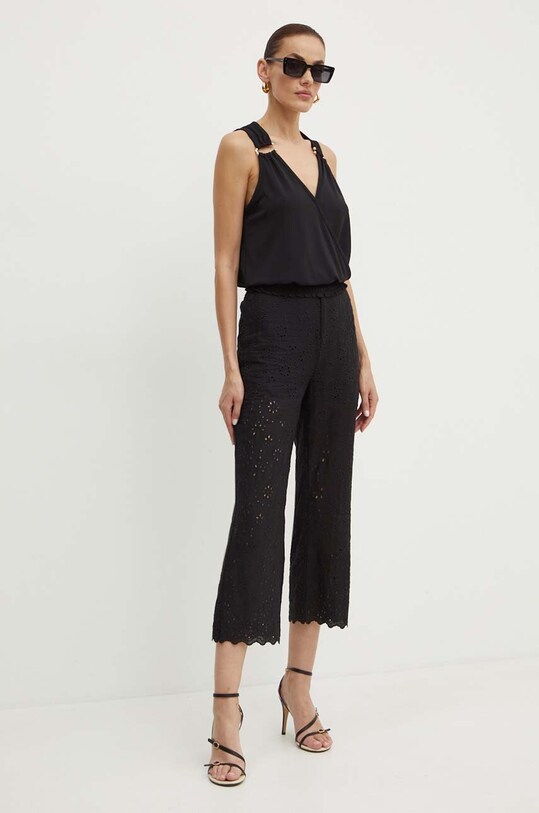 Morgan pantaloni din amestec de in PBROD PBROD.NOIR negru SS24