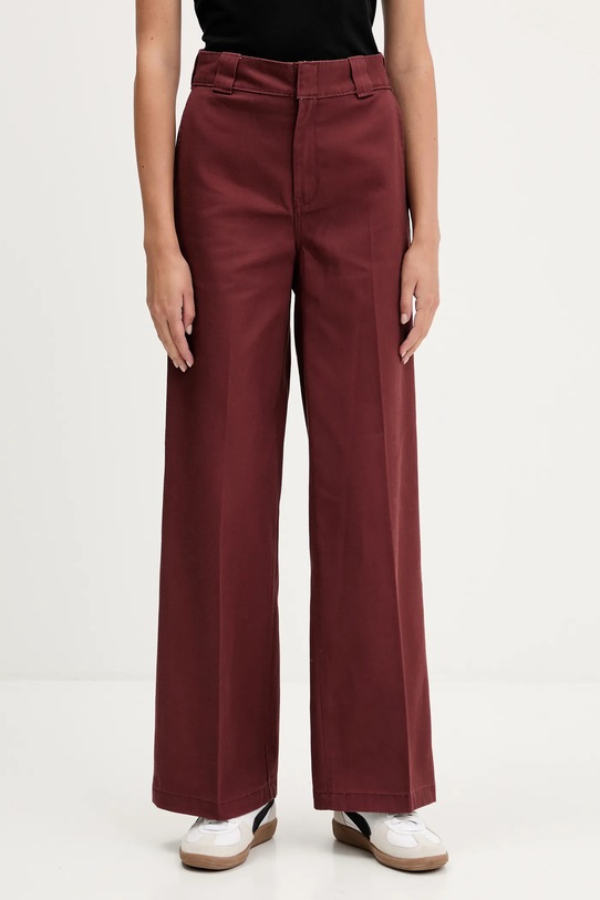 Dickies pantaloni WIDE LEG WORK PANT W panza burgundia DK0A4YSE