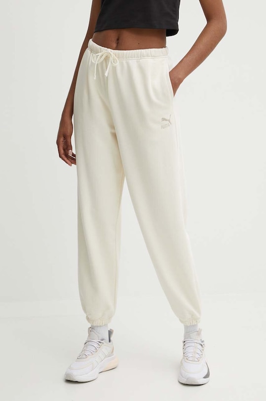 Puma pantaloni de trening din bumbac BETTER CLASSIC bumbac bej 624233