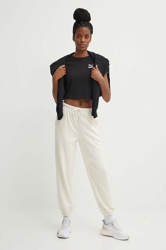 Puma pantaloni de trening din bumbac BETTER CLASSIC 624233 bej SS24