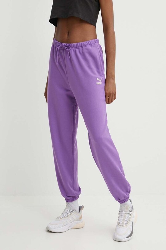 Puma pantaloni de trening din bumbac BETTER CLASSIC bumbac violet 624233