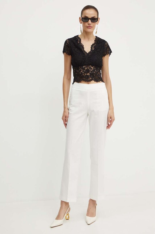 Morgan pantaloni PKIKA.F PKIKA.F.OFF.WHITE alb SS24