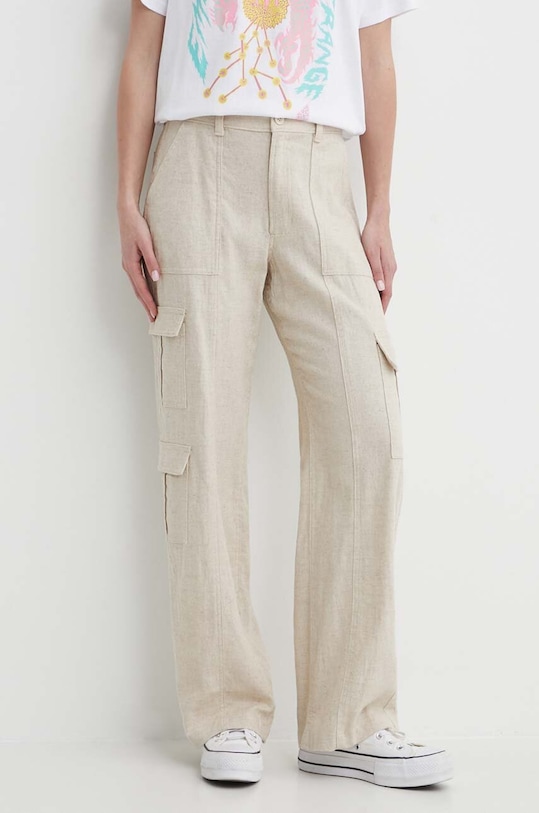 Hollister Co. spodnie lniane tkanina beżowy KI356.4121.110