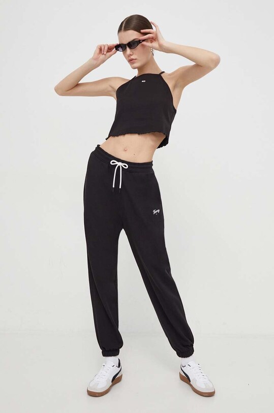 Tommy Jeans pantaloni de trening din bumbac DW0DW17771 negru SS24