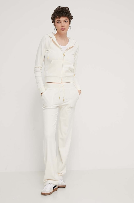 Juicy Couture spodnie dresowe welurowe JCAP180G.181 beżowy SS24