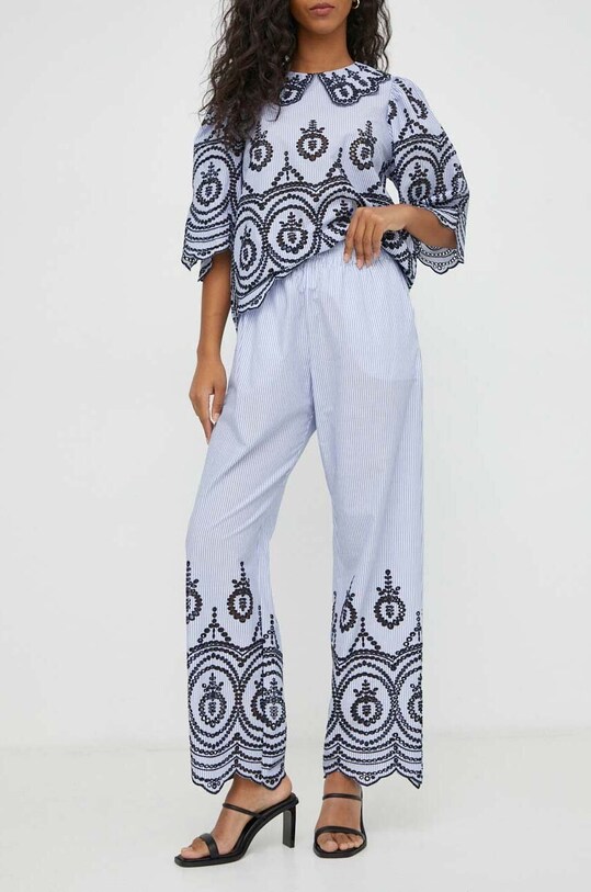 MUNTHE pantaloni de bumbac cu modele albastru 1418.24225