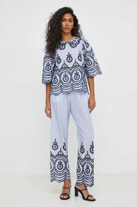 MUNTHE pantaloni de bumbac 1418.24225 albastru SS24