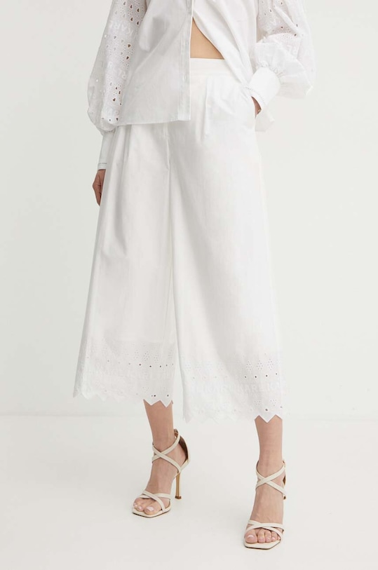 Karl Lagerfeld pantaloni de bumbac drept bej 241W1004
