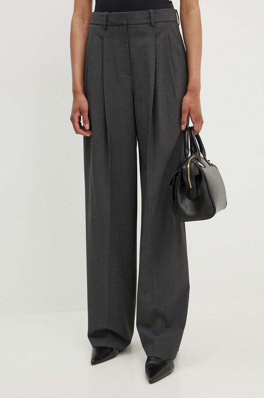 Theory pantaloni de lana drept gri O0101254