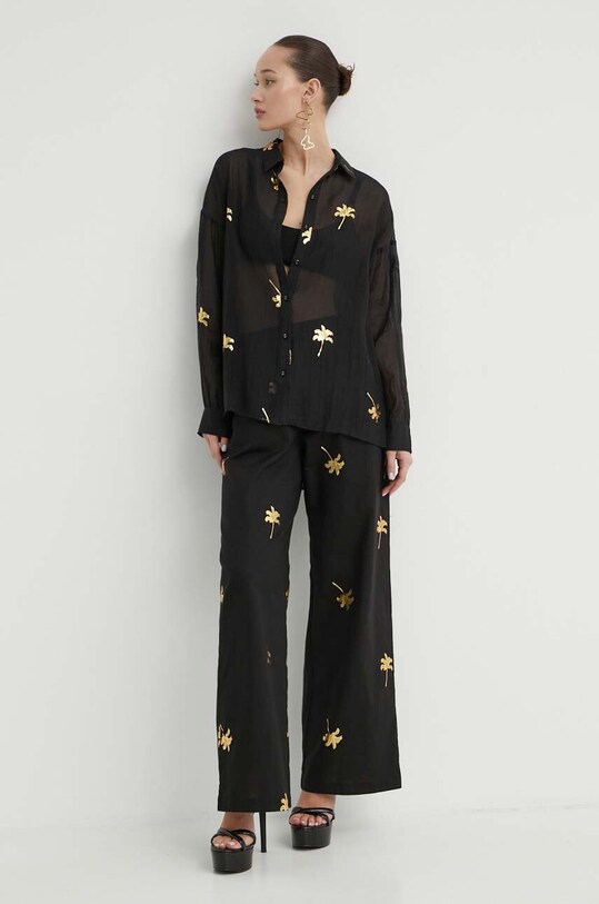 Штани з домішкою льону Never Fully Dressed NFDTR266.Black чорний SS24