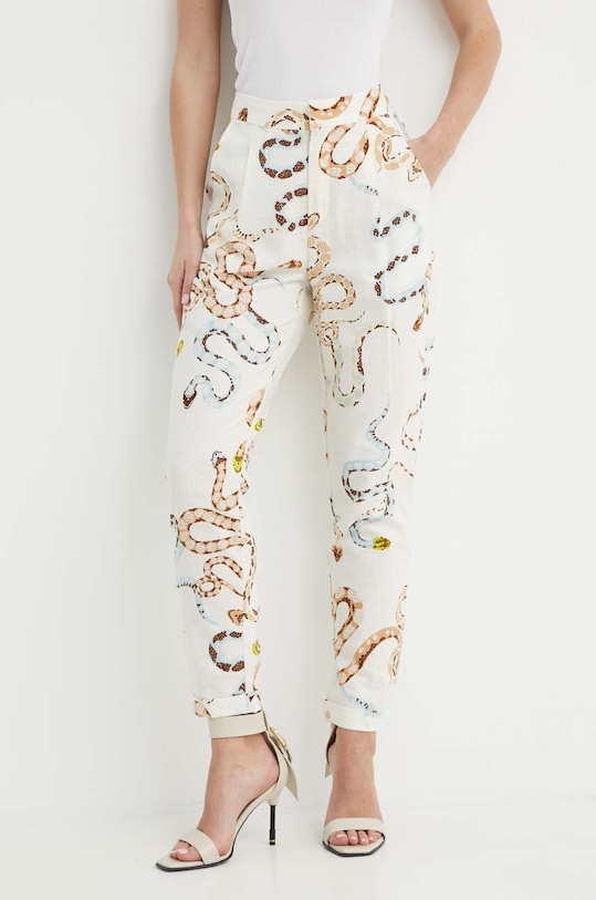 Kalhoty s příměsí lnu Never Fully Dressed high béžová NFDTR298.Cream