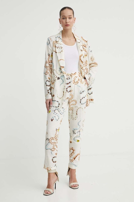 Kalhoty s příměsí lnu Never Fully Dressed NFDTR298.Cream béžová SS24