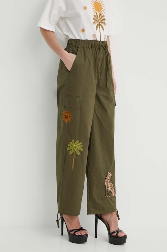 Never Fully Dressed pantaloni de bumbac drept verde NFDTR304.Khaki