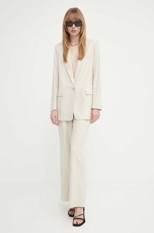 Bruuns Bazaar pantaloni din amestec de in OxalisBBMadalena drept bej BBW3937