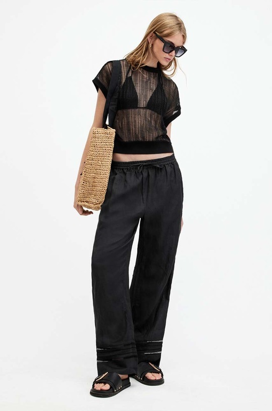 AllSaints pantaloni din in JADE LINEN TROUSER W028TA negru