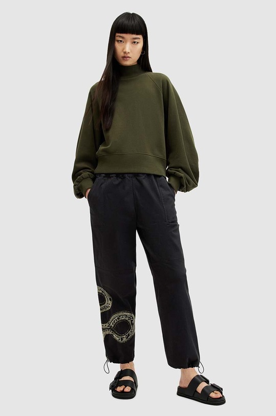 AllSaints pantaloni de bumbac YAS EMB TROUSER drept negru WP512Z