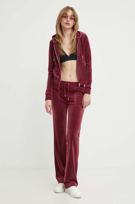 Juicy Couture pantaloni de trening din velur JCAP180.485 burgundia SS24