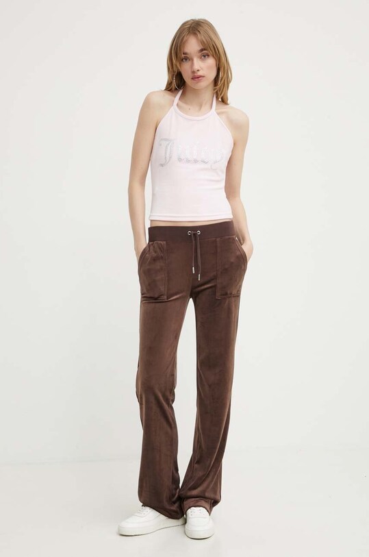Juicy Couture pantaloni de trening din velur JCAP180EU.193 maro SS24