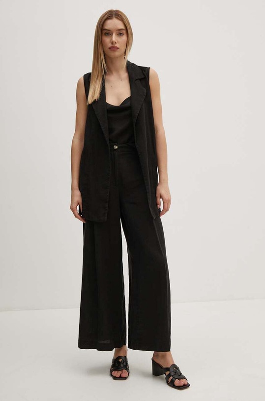 Sisley spodnie lniane 41I4LF04E czarny SS24