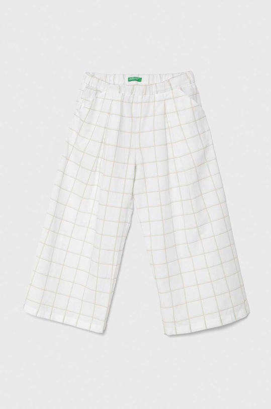 Dječje lanene hlače United Colors of Benetton bez uzorka bijela 4YP7CF032.G.Seasonal