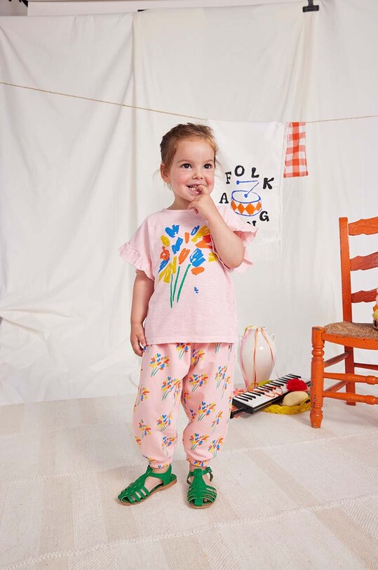 Bobo Choses pantaloni de trening pentru bebeluși tricotaj roz 124AB056