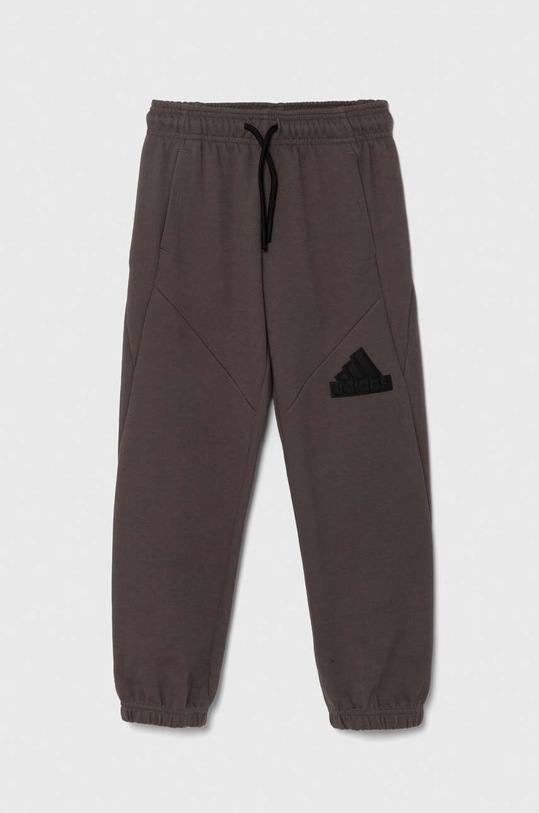Παντελόνι φόρμας adidas πλεκτό ύφασμα καφέ IS3411
