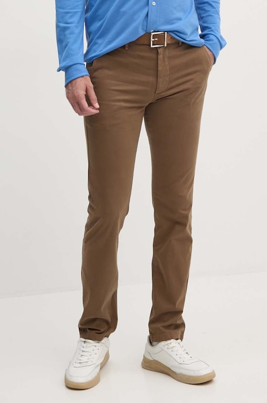 BOSS Orange spodnie z elastanem brązowy 50510933