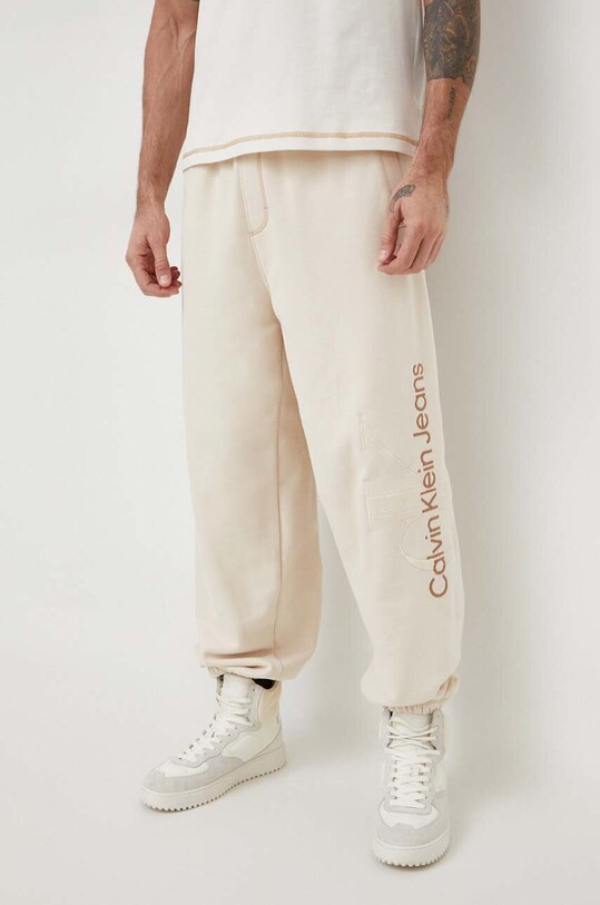 Calvin Klein Jeans pantaloni de trening din bumbac bumbac bej J30J324953