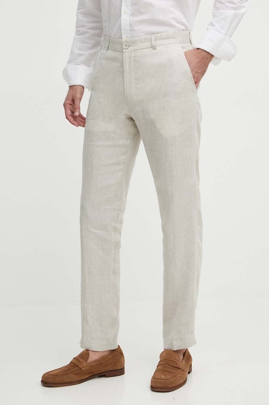 Joop! spodnie lniane Hank tkanina beżowy 30042198