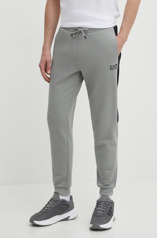 EA7 Emporio Armani spodnie dresowe bawełniane nadruk szary 3DPP76.PJEQZ