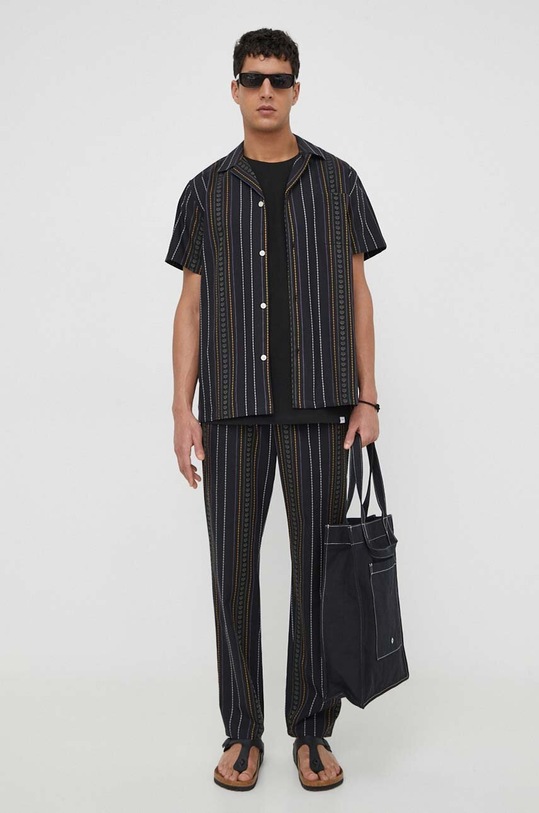 Les Deux pantaloni de bumbac drept negru LDM510127