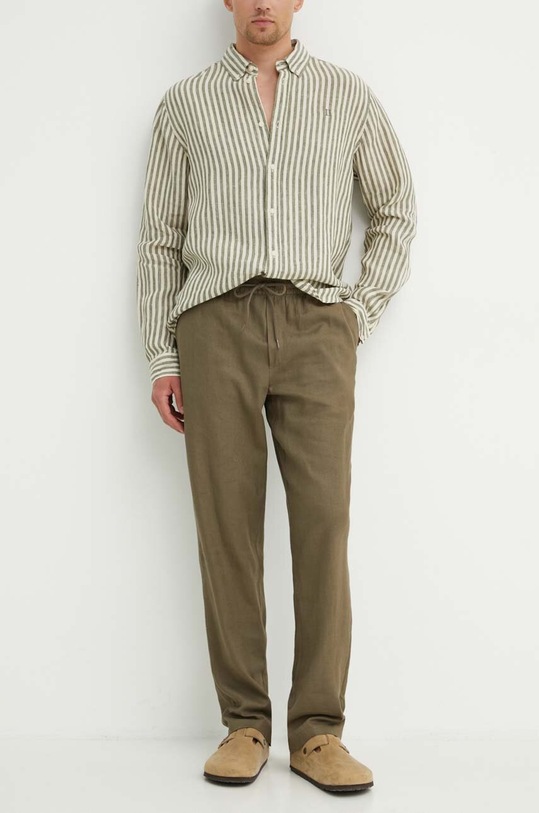 Les Deux spodnie lniane zielony LDM510131