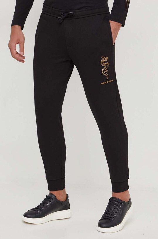 Бавовняні спортивні штани Armani Exchange аплікація чорний 3DZPDG.ZJ4XZ