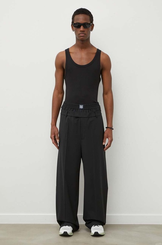 MSGM spodnie wełniane z elastanem czarny 3640MP07.247200