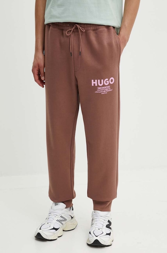 Bavlněné tepláky Hugo Blue pletenina hnědá 50510734