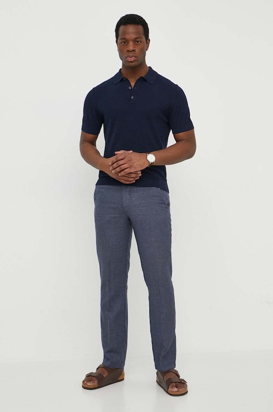 United Colors of Benetton spodnie lniane 4UTAUF03X niebieski SS24