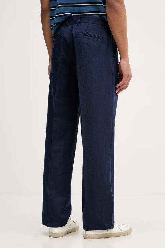 Odjeća United Colors of Benetton hlače za muškarce s dodatkom lana 4YQSUF041 mornarsko plava