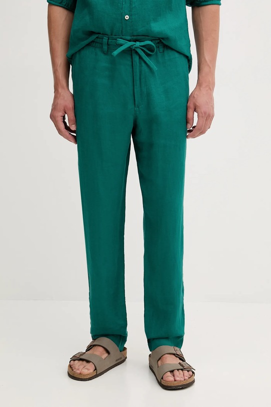 United Colors of Benetton pantaloni in lino tessuto verde 4AGHUF00M