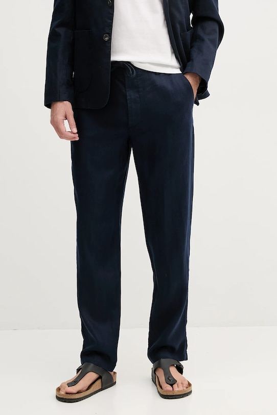 Ľanové nohavice United Colors of Benetton tmavomodrá 4AGHUF00M