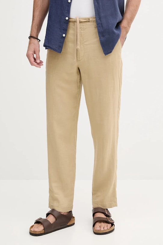 United Colors of Benetton pantaloni in lino beige 4AGHUF00M