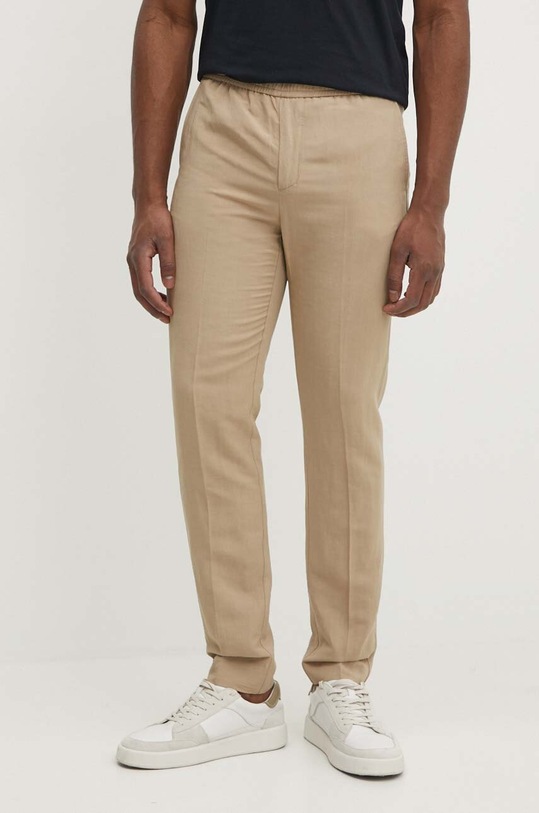 Штани з домішкою льону Liu Jo з додаванням льону коричневий M124P303JOGGLINEN
