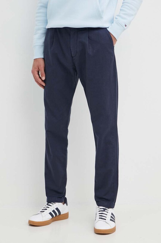 Tommy Hilfiger spodnie z domieszką lnu z elastanem granatowy MW0MW33914