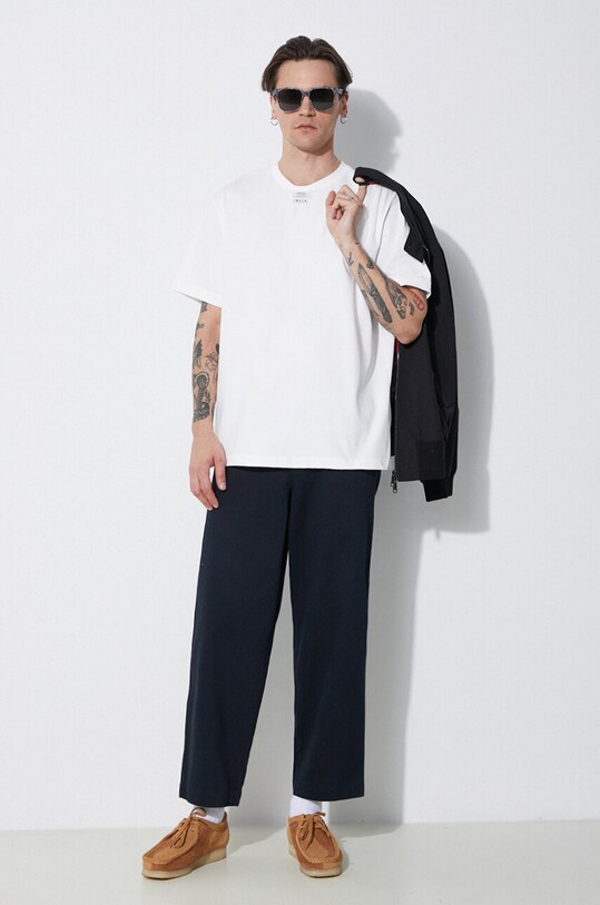 Βαμβακερό παντελόνι Fred Perry Straight Leg Twill Trouser T6530.608 σκούρο μπλε SS24