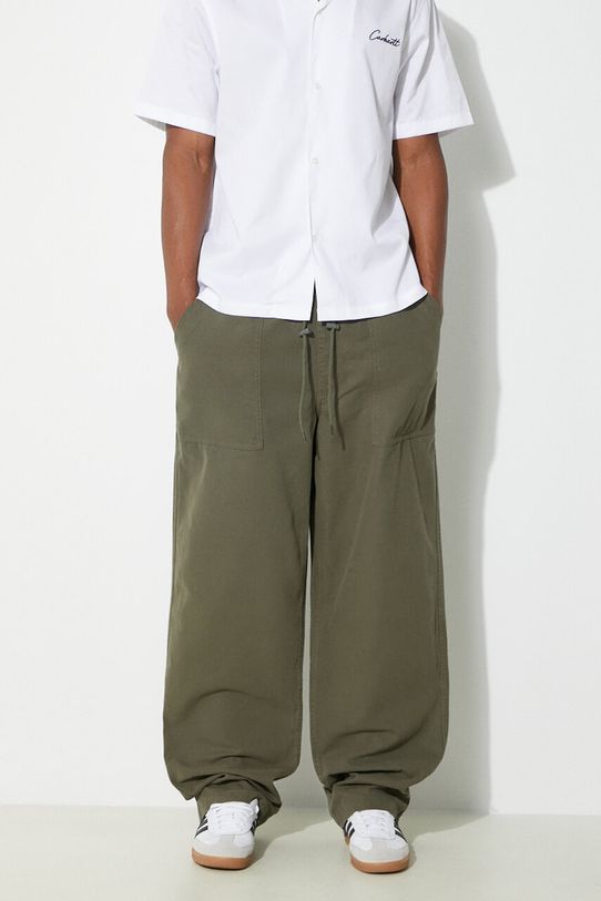 Vans pantaloni de bumbac Premium Standards Easy Trouser LX uni verde VN000GZ2KCZ1