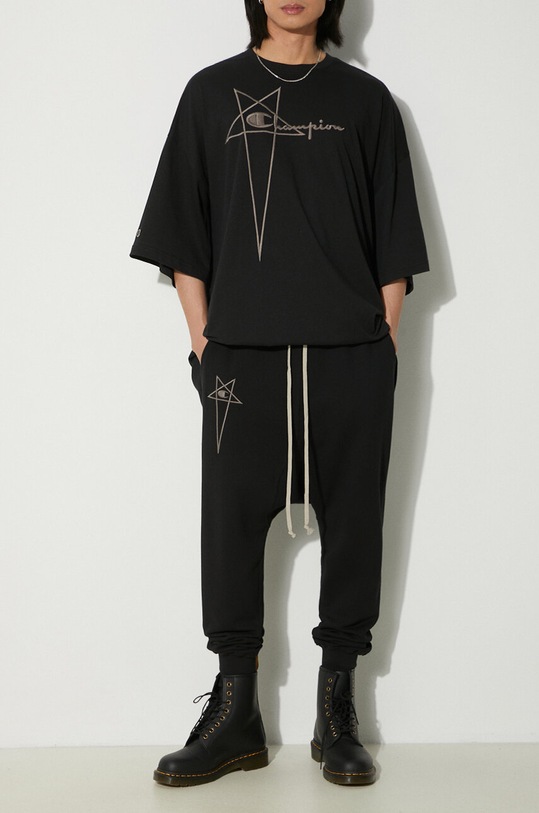 Nohavice Rick Owens x Champion Prisoner Drawstring bavlna čierna CM01D9245