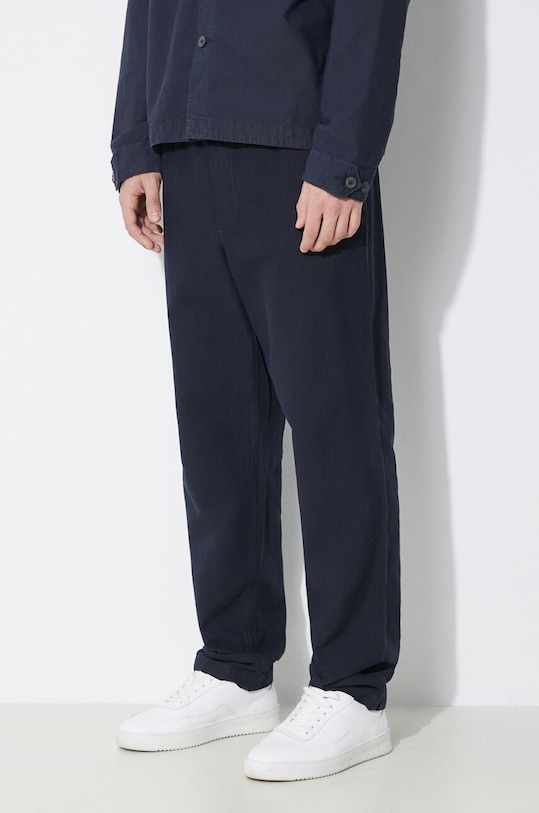 Hlače s dodatkom lana Norse Projects Ezra Relaxed Cotton Linen mornarsko plava N25.0402.7004