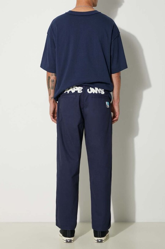 Памучен панталон AAPE памук тъмносин AAPPTMA677XXM