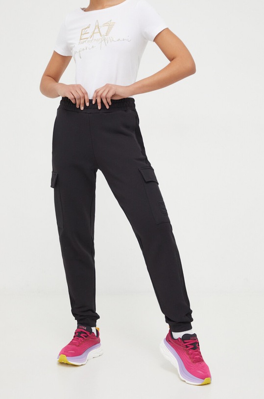 EA7 Emporio Armani spodnie dresowe bawełniane aplikacja czarny 3DUP53.PJTKZ