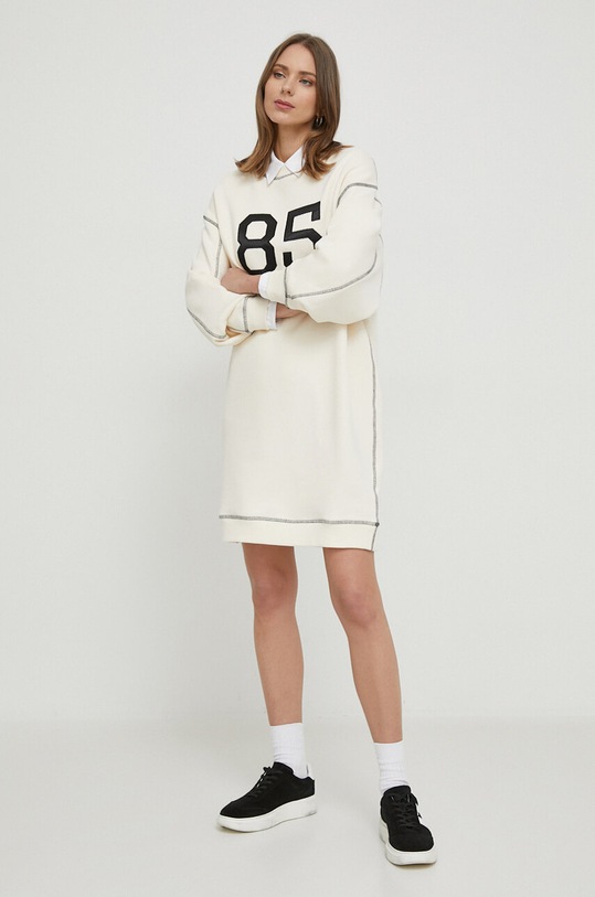 Bavlněné šaty Tommy Hilfiger WW0WW40614 béžová SS24